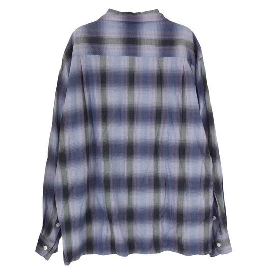 WACKO MARIA ワコマリア OMBRE CHECK OPEN COLLAR SHIRT L/S オンブレチェック 長袖 シャツ パープル パープル系 XL【中古】