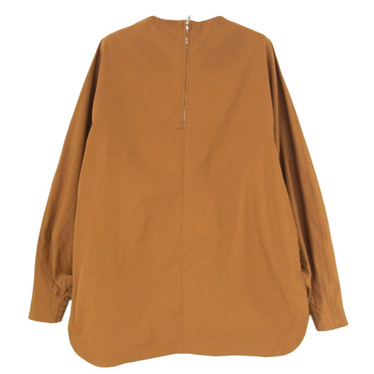 HYKE ハイク 23AW 232-15179-305 TASLAN TWILL TOP タスラン ツイル トップ 背面ジップ プルオーバー 長袖 ブラウス チュニック ブラウン系 S【中古】
