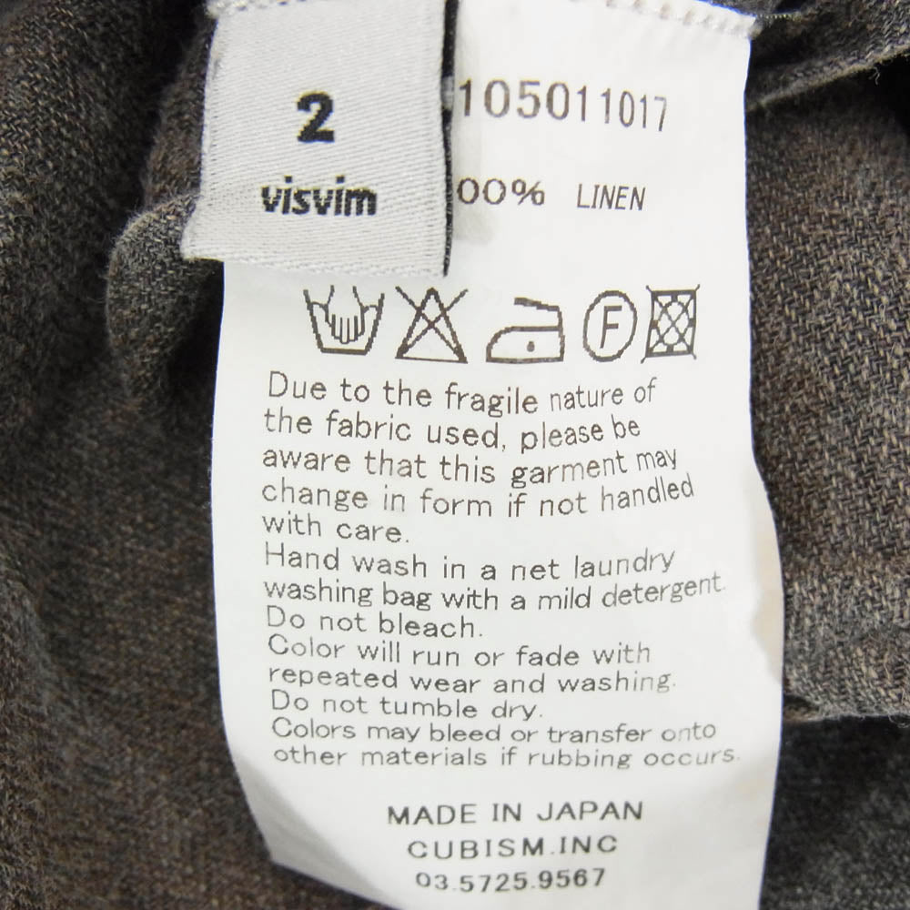 VISVIM ビズビム 14SS 0114105011017 LONG RIDER SHIRT L/S HERRINGBONE ヘリンボーン ロング ライダー スタンドカラー リネン 長袖 シャツ グレー系 2【美品】【中古】