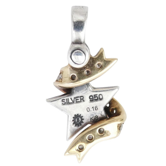 PUERTA DEL SOL プエルタデルソル PE860YG K18YG シルバー950 ダイヤ16石 スター イエローゴールドリボン TATTOOシリーズ ペンダントトップ シルバー系 ゴールド系【中古】