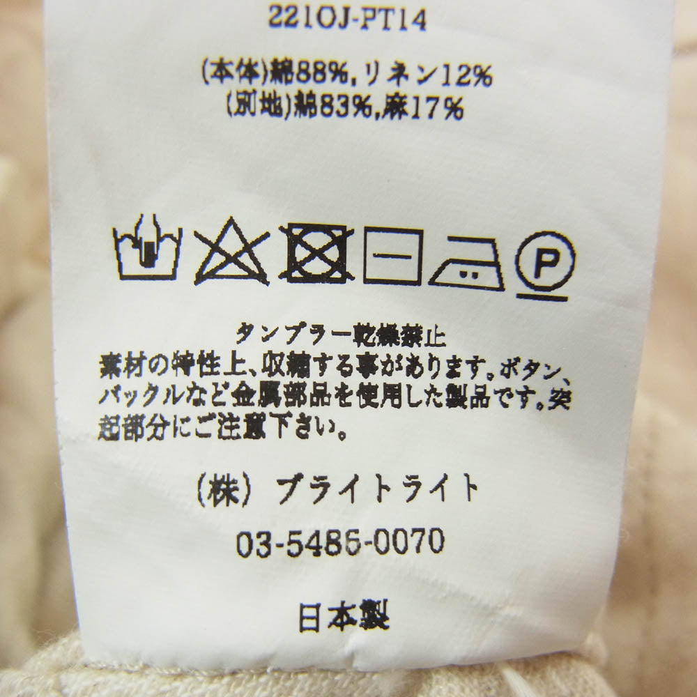 オールドジョー 221OJ-PT14 リネン混 シンチバック ワークパンツ オフホワイト系 34【中古】