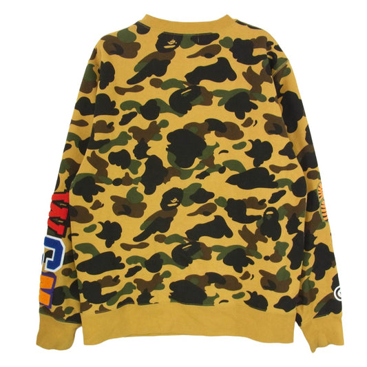 A BATHING APE アベイシングエイプ 1ST CAMO SHARK CREWNECK ファーストカモ シャーク クルーネック スウェット ショルダー WGM ワッペン イエローカモ ブラウン系 L【中古】