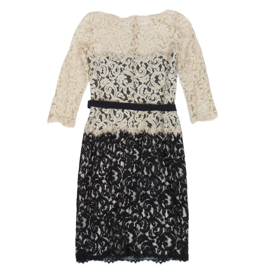 TADASHI SHOJI タダシショージ レース ベルテッド ワンピース ドレス ベージュ系 ブラック系 8【中古】