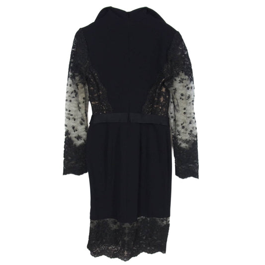 TADASHI SHOJI タダシショージ 袖レース切替 ベルテッド ワンピース ドレス ブラック系 8【中古】