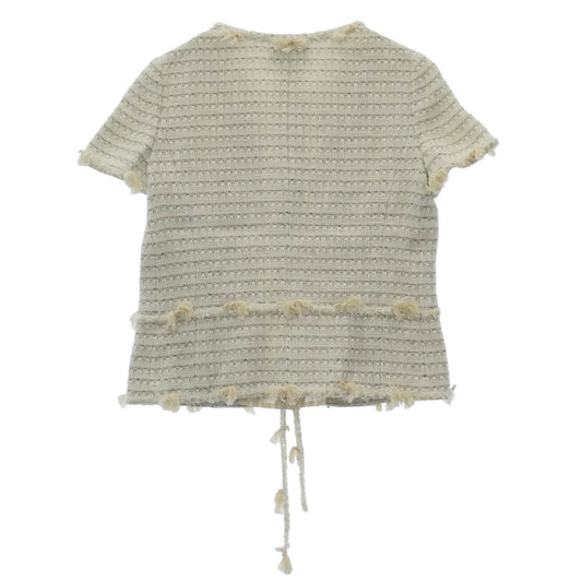 CHANEL シャネル P24960W03484 05C Collarless Single Breasted Tweed Jacket ノーカラー シングル ブレスト ツイード 半袖 ジャケット ホワイト系 ベージュ系 42【中古】