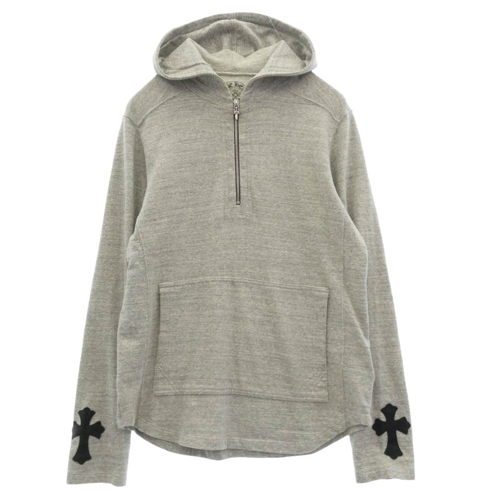 CHROME HEARTS クロムハーツ（原本無） ダガーハーフジップ 袖クロスパッチ パーカー フーディー グレー系 S【中古】 CHROME HEARTS クロムハーツ（原本無） ダガーハーフジップ 袖クロス