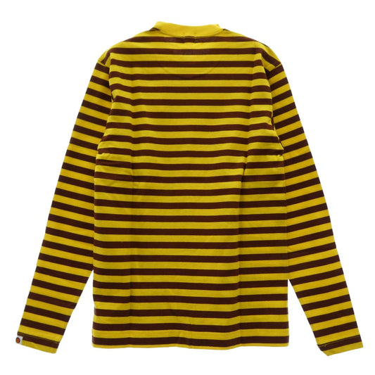 A BATHING APE アベイシングエイプ Baby milo ボーダー 長袖 Tシャツ イエロー系 ブラウン系 S【極上美品】【中古】