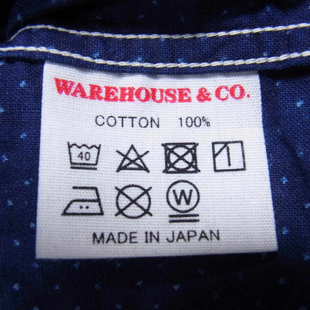 WAREHOUSE ウエアハウス ポルカドット ラウンドカラー 長袖 シャツ ブルー系 42【中古】