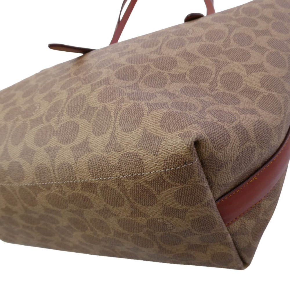 COACH コーチ 32714 シグネチャー PVC トート バッグ ブラウン系【中古】