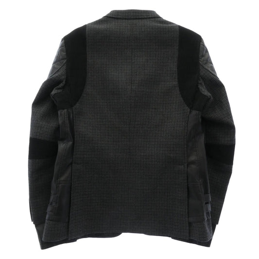 JUNYA WATANABE COMME des GARCONS MAN ジュンヤワタナベコムデギャルソンマン 23AW WL-J006 ウール ガンクラブチェック フェイクレザー ドッキング ライダース ジャケット ブラック系 グレー系 L【中古】