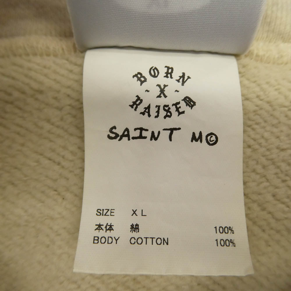 SAINT MICHAEL セントマイケル 24SS SM-YS8-0000-C11 × BONE X RAISED ボーンレイズド LA Hoodie SAINT Mxxxxxx ダメージ加工 ライトストーン 総柄 プルオーバー スウェット パーカー フーディ オフホワイト系 XL【中古】