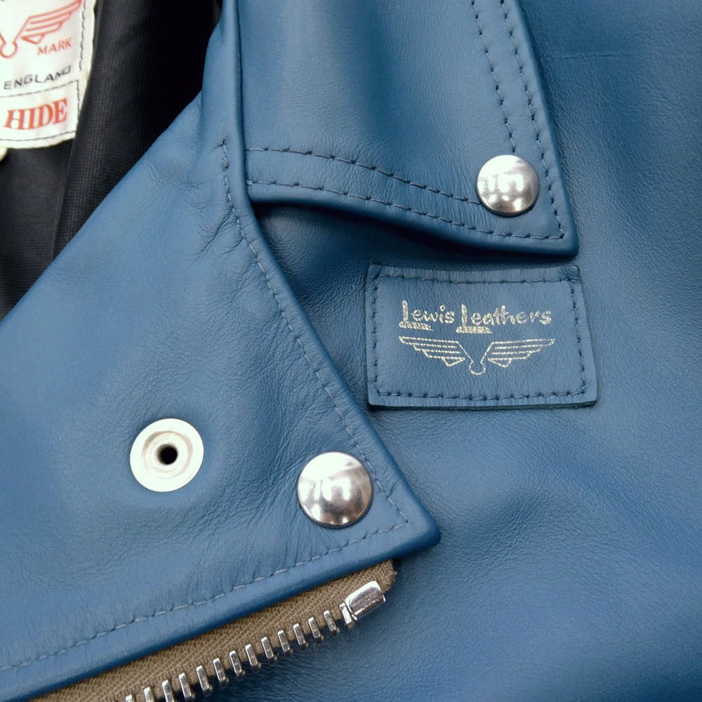 Lewis Leathers ルイスレザー CYCLONE サイクロン ヴィンテージターコイズ スクエアパッチ レザー ライダース ジャケット ブルー系 42【中古】
