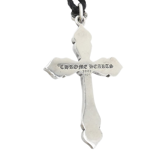CHROME HEARTS クロムハーツ(原本無) SPADE CROSS ラージ スペードクロス ペンダント ボロチップ レザーブレード ネックレス シルバー系 ブラック系【中古】