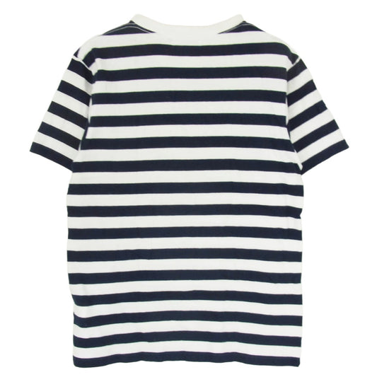 A BATHING APE アベイシングエイプ ボーダー ワッペン ポケット 半袖 Tシャツ ネイビー系 L【中古】