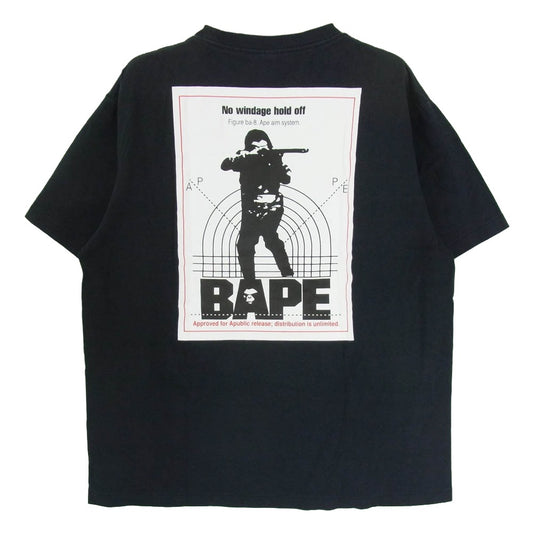 A BATHING APE アベイシングエイプ フライトワッペン 半袖 クルーネック Tシャツ ブラック系 L【中古】