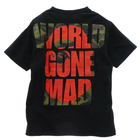 A BATHING APE アベイシングエイプ WORLD GONE MAD プリント 半袖 Tシャツ カットソー ブラック系 XL【中古】