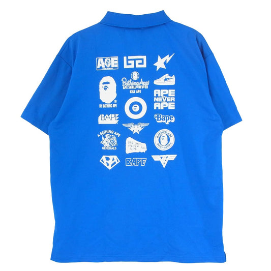 A BATHING APE アベイシングエイプ マルチロゴ BAPE 半袖 ポロシャツ ブルー系 XL【中古】