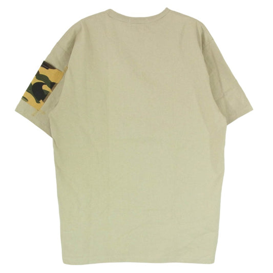 A BATHING APE アベイシングエイプ 001CSE801004X 袖カモポケット切替 BAPE ロゴプリント 半袖 Tシャツ カットソー ベージュ系 XL【中古】