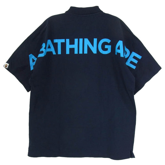 A BATHING APE アベイシングエイプ ビッグフェイスプリント バックロゴ 半袖 ポロシャツ ネイビー系 XL【中古】