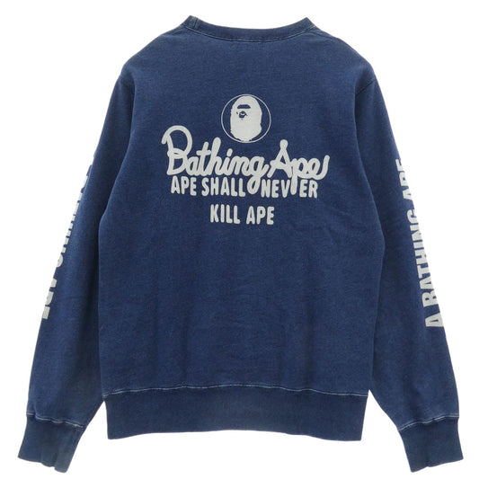 A BATHING APE アベイシングエイプ 001SWD201009X ロゴワッペン アームロゴ クルーネック スウェット トレーナー ブルー系 XL【中古】