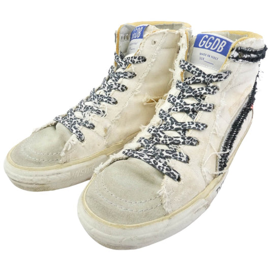GOLDEN GOOSE ゴールデングース SLIDE ヴィンテージ加工 ハイカット スニーカー マルチカラー系 ベージュ系 37【中古】