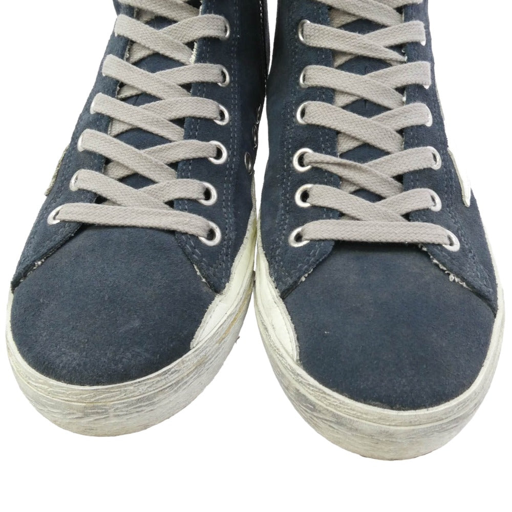GOLDEN GOOSE ゴールデングース FRANCY ヴィンテージ加工 スエード ハイカット スニーカー ブルー系 ホワイト系 チャコール系 36【中古】