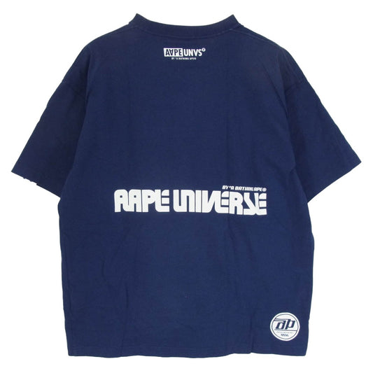 A BATHING APE アベイシングエイプ AAPE エーエイプ ロゴ プリント 半袖 Tシャツ カットソー ネイビー系 XL【中古】