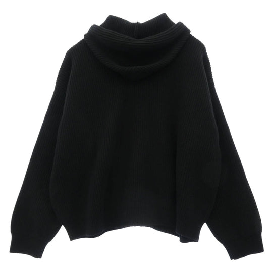 CELINE セリーヌ RY0JF0ZTQ.38NO Hooded Cardigan セーター リブニットパーカー ジップアップ フーディ カーディガン ブラック系 L【美品】【中古】