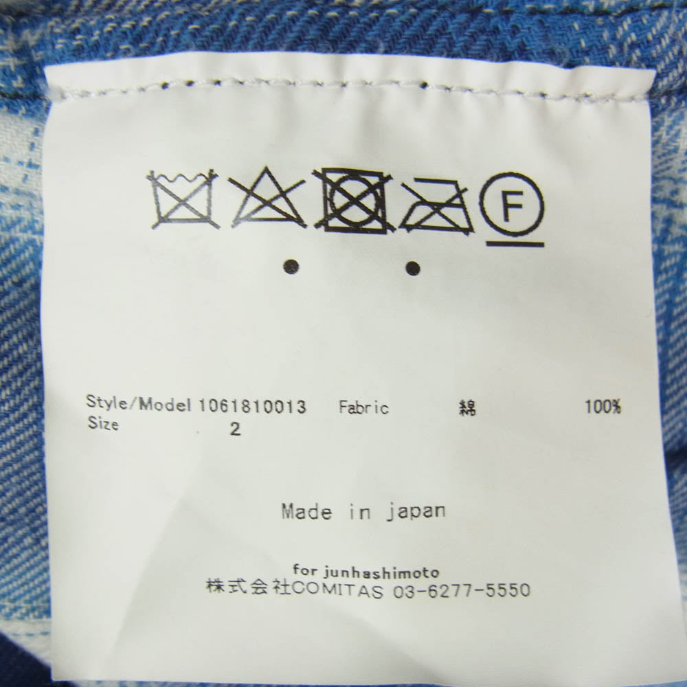 junhashimoto ジュンハシモト 1061810013 WRINKLE CHECK SHIRTS 皺加工 チェック 長袖 フック シャツ ブルー系 2【中古】