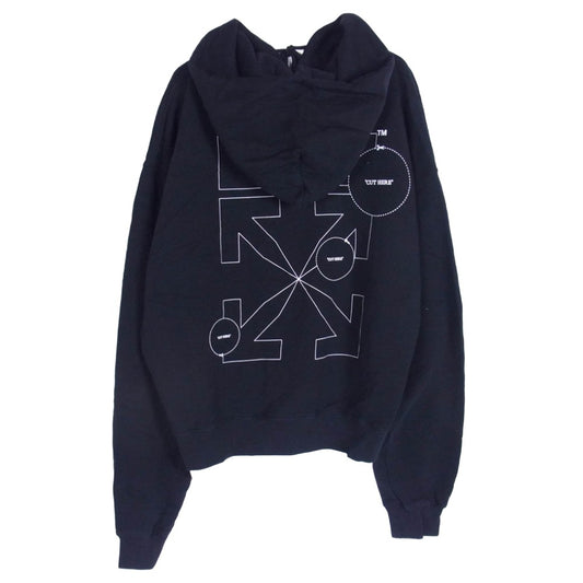 OFF-WHITE オフホワイト 20AW OMBB037F21FLE004 cut here logo over hoodie バックアロープリント オーバーサイズ プルオーバーパーカー ブラック系 L【中古】