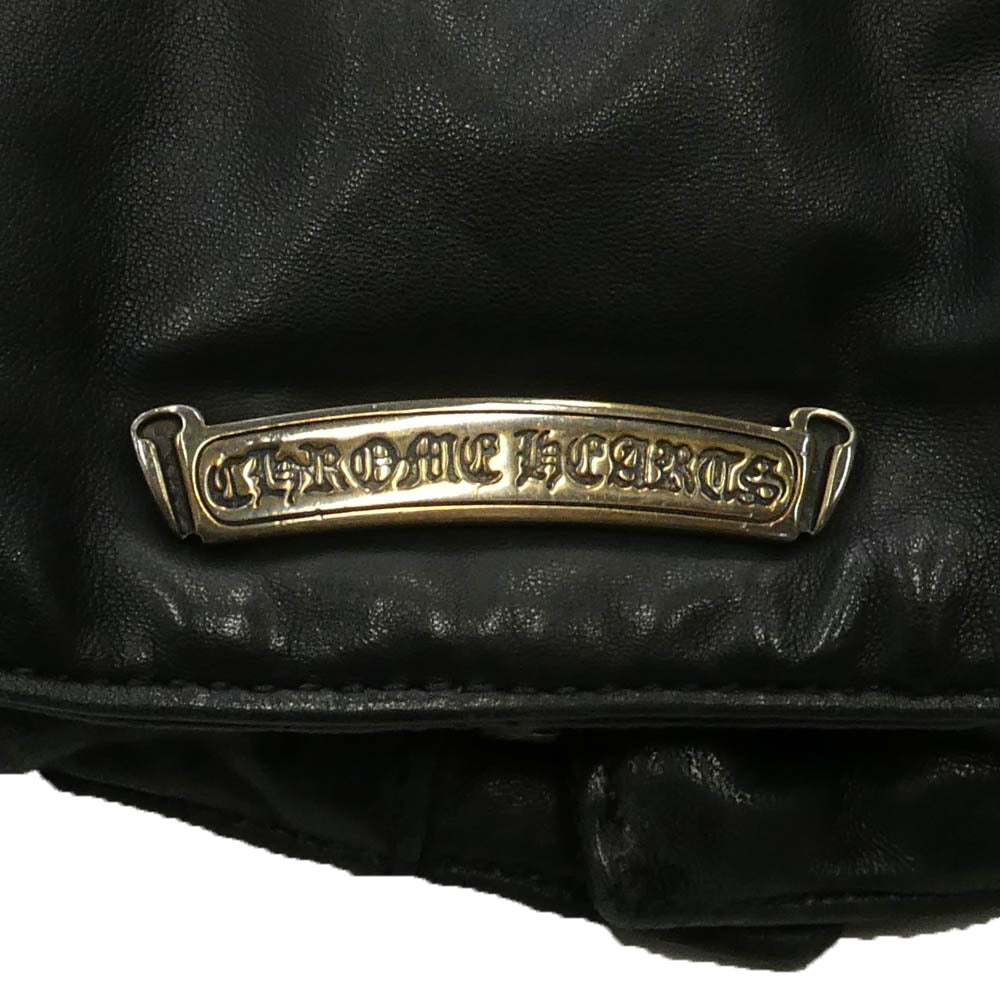 CHROME HEARTS クロムハーツ(原本無) STIFF LTHR スティッフ クロスボール ボタン レザー ダウンジャケット ブラック系 S【中古】