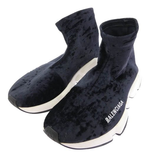 BALENCIAGA バレンシアガ Speed Trainer ベロア スピードトレーナー ソックス スニーカー ダークネイビー系 24cm【中古】