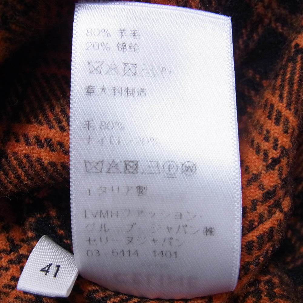 CELINE セリーヌ 22SS 2c574073q Loose Shirt in Checked Wool ウール チェック ルーズ 長袖 シャツ オレンジ系 41【中古】