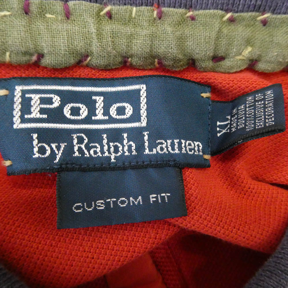 POLO RALPH LAUREN ポロ・ラルフローレン MNBLKNIM1I00174 ダメージ加工 ビーズ刺繍 半袖 ポロシャツ レッド系 XL【中古】