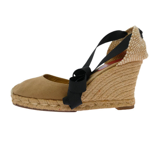 Christian Louboutin クリスチャンルブタン BRIGITTE ブリジット レースアップ ウェッジソール ヒール ベージュ系 38【中古】