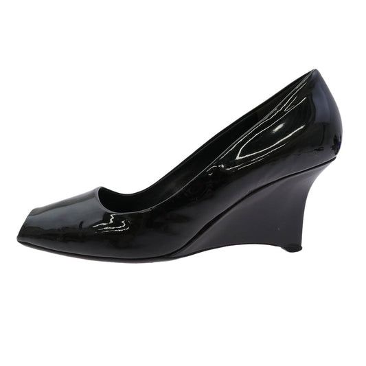 PRADA プラダ エナメル ハイヒール オープントゥ ウェッジソール パンプス ブラック系 38【中古】