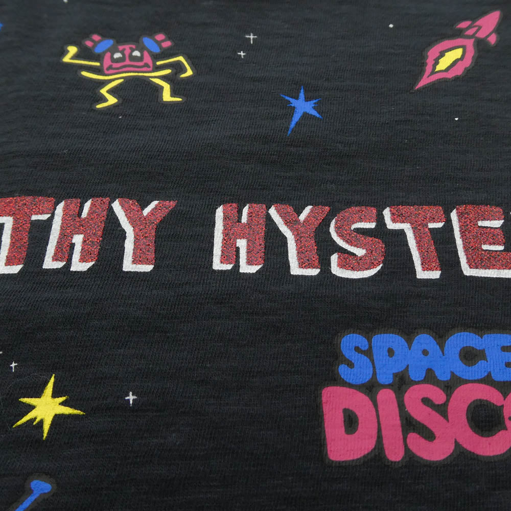HYSTERIC GLAMOUR ヒステリックグラマー 02261ZI62 × DOROTHY HENDRICKS ドロシー ヘンドリックス SPACE DISCO Tee スペースディスコ 半袖 Tシャツ カットソー ブラック系 XL【新古品】【未使用】【中古】