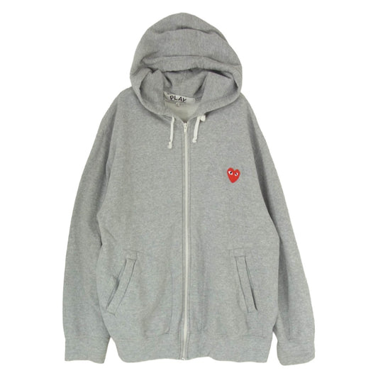 PLAY COMME des GARCONS プレイコムデギャルソン AZ-T250 Heart Print Zip Hoodie ハート バック プリント ジップ パーカー グレー系 XL【中古】