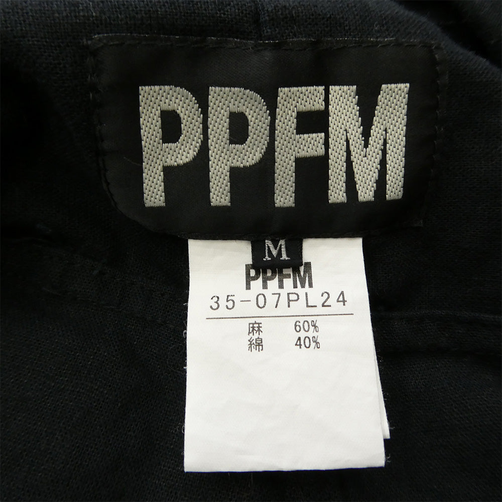 ピーピーエフエム 35-07PL24 リネン コットン ベルテッド オーバー ワイドパンツ ブラック系 M【中古】