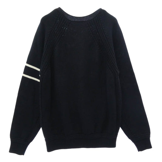 MONCLER モンクレール 23AW I20919C00019 M1121 モンクレールジャパンタグ フェルトワッペン ラグランスリーブ クルーネック ニットセーター ダークネイビー系 L【中古】