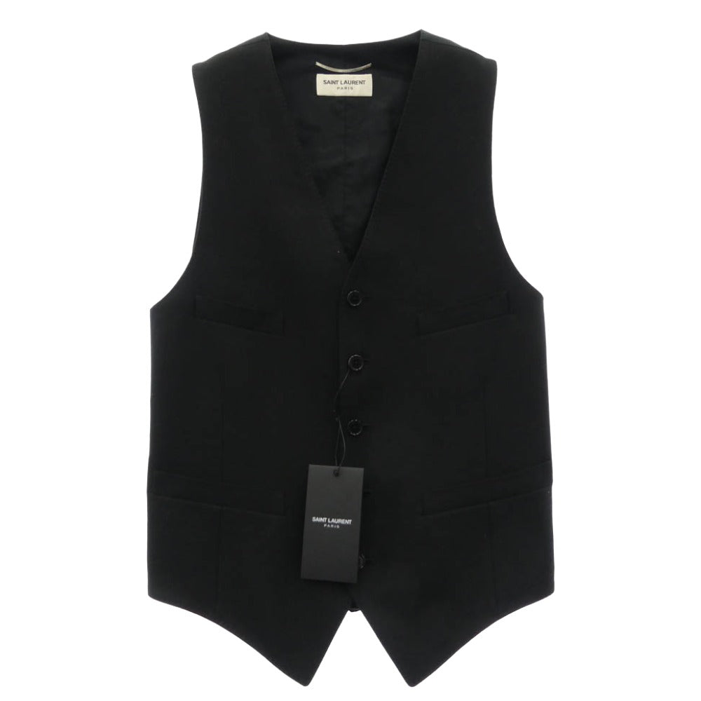 SAINT LAURENT サンローラン 15SS 370568 Y639H by Hedi Slimane エディ期 ウールギャバジン ベスト ジレ ブラック系 46【美品】【中古】 SAINT LAURENT サンローラン 15SS 370568 Y639H by Hedi Slimane