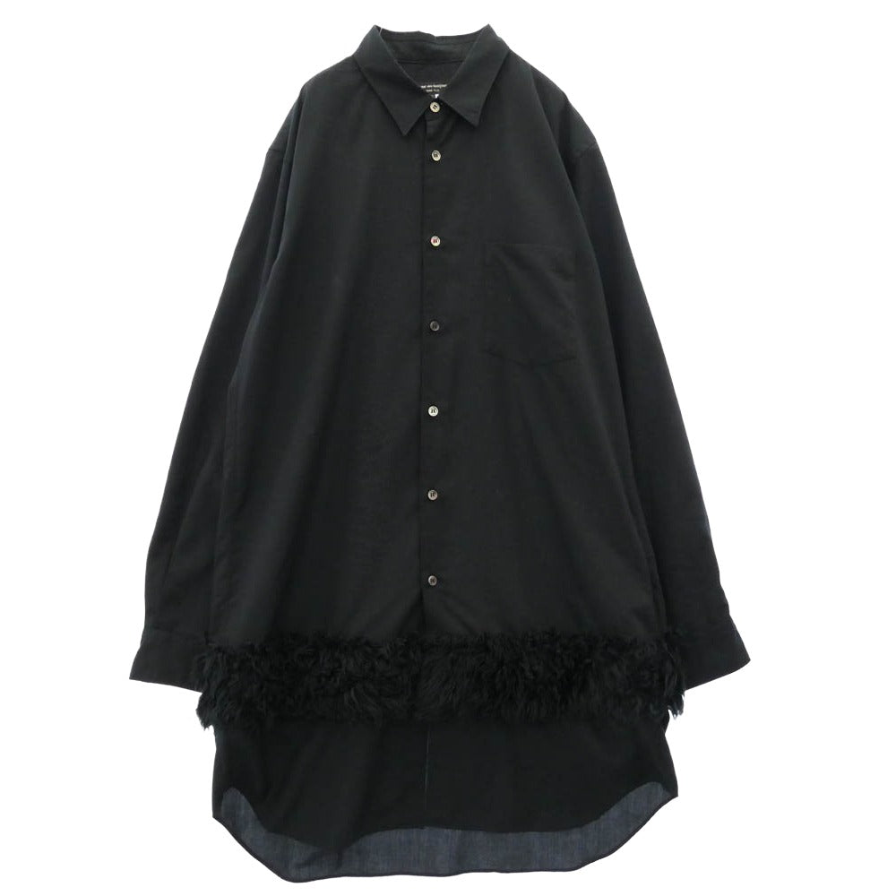 COMME des GARCONS HOMME PLUS コムデギャルソンオムプリュス 23AW PL-B016 フェイクファー 切替 ロングスリーブ 長袖 ボタンダウン シャツ ブラック系 M【中古】 COMME des GARCONS HOMME PLUS コムデギャルソンオムプリュス 23AW PL