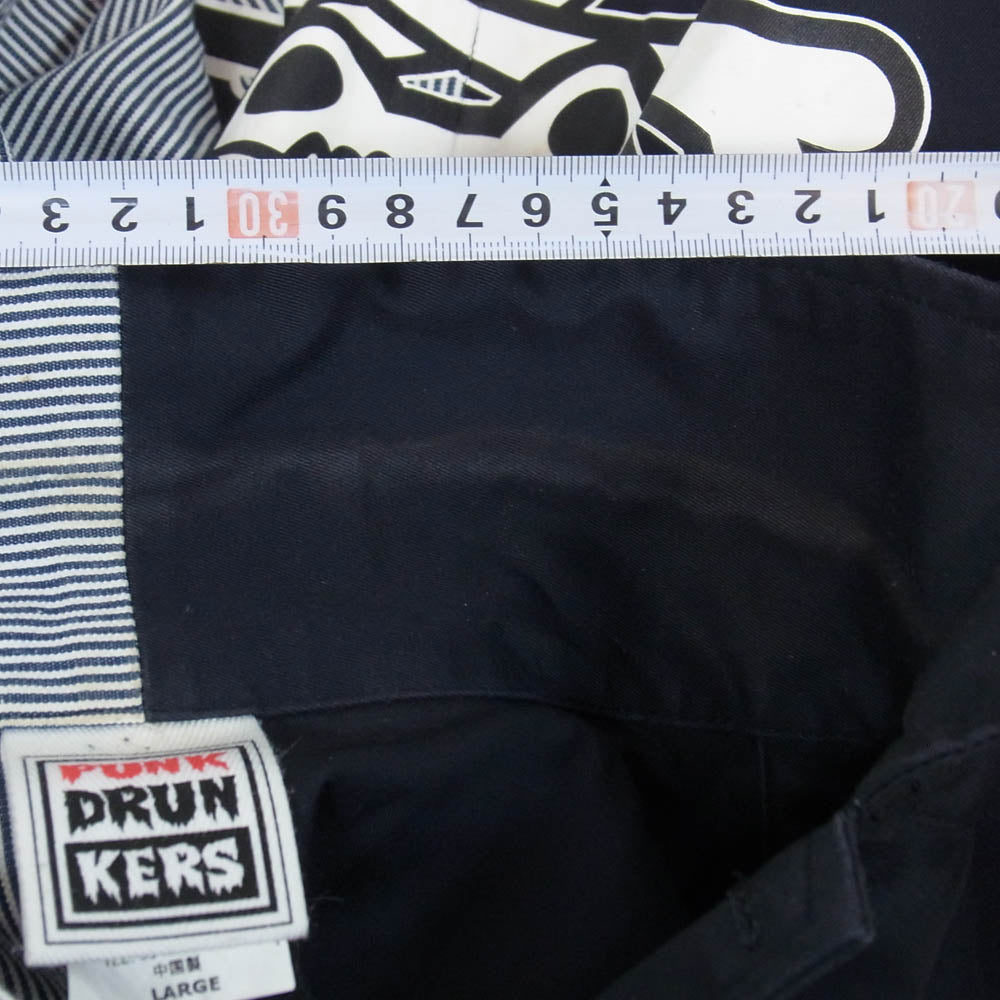 PUNK DRUNKERS パンクドランカーズ STAR スター ワッペン バイカラー 切替 ワーク 半袖 シャツ ブラック系 L【中古】