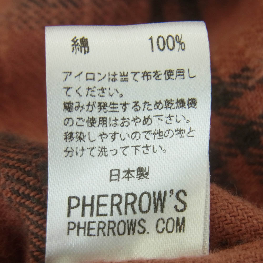 Pherrow's フェローズ チェック 長袖 シャツ ネルシャツ コットン 日本製 オレンジ系 L 40【中古】