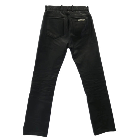 CHROME HEARTS クロムハーツ(原本無) Flare Knee Cross Ball Button Leather Pants フレアニー クロスボールボタン オールレザー パンツ ブラック系【中古】