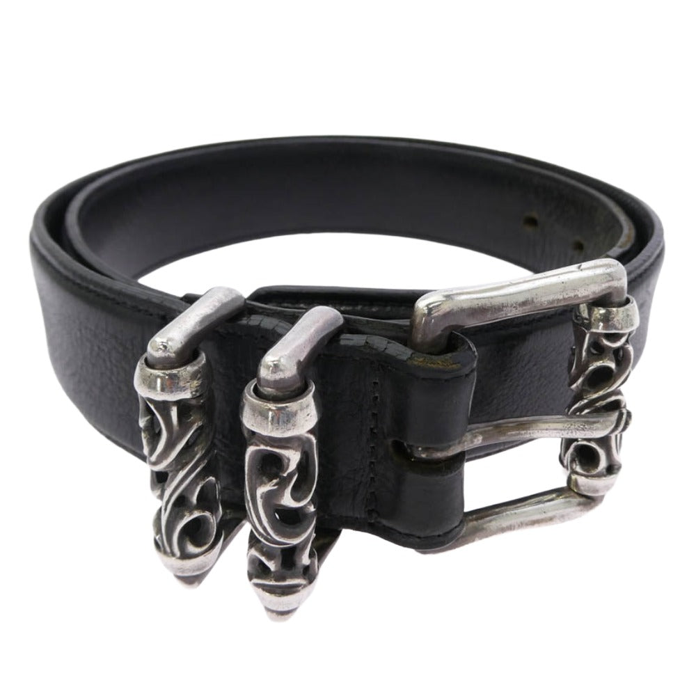 CHROME HEARTS クロムハーツ（原本無） 3PC ROLLER ローラーバックル レザー ベルト 34インチ ブラック系 シルバー系 34【中古】 CHROME HEARTS クロムハーツ（原本無） 3PC ROLLER ローラーバックル