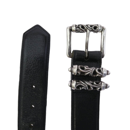 CHROME HEARTS クロムハーツ(原本無) 3PC ROLLER ローラーバックル レザー ベルト 34インチ ブラック系 シルバー系 34【中古】