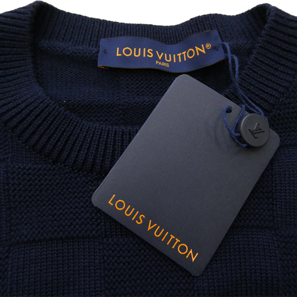 LOUIS VUITTON ルイ・ヴィトン 24SS HQN69W PEARL SIGNATURE DAMIER CREWNECK SWEATER パール シグネチャー ダミエ クルーネック ニット セーター ネイビー系 M【極上美品】【中古】