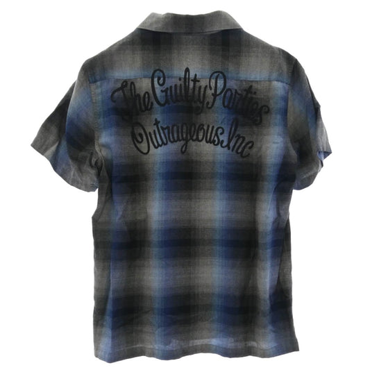 WACKO MARIA ワコマリア OMBRE CHECK OPEN COLLAR SHIRT オンブレチェック 半袖 シャツ ネイビー系 ブラック系 M【中古】