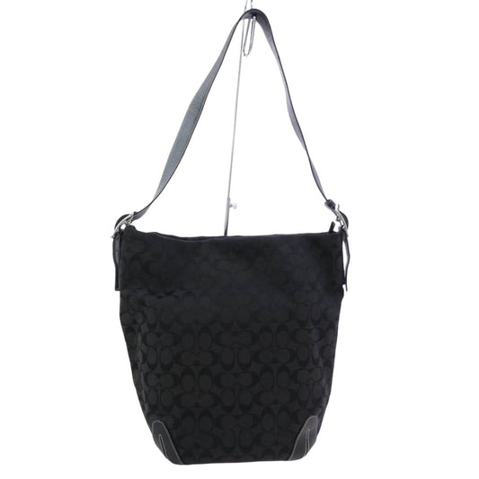 COACH コーチ 6083 シグネチャー キャンバス レザー ショルダー バッグ ブラック系【中古】